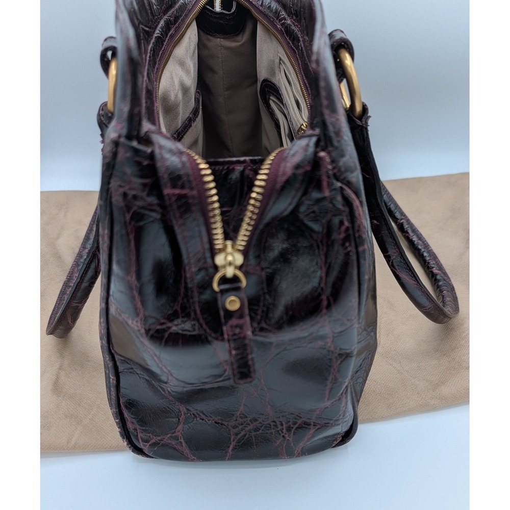 Brahmin Melbourne Crocodile Embossed Leather Shoulder Bag Burgundy Maroon Gold - Picture 14 of 16